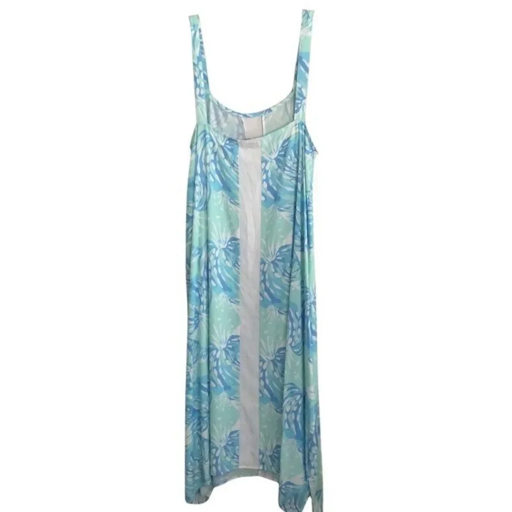 Lilibridge The Blue Tropics Midi Dress Womens S Beach Coastal Flowy Coverup NEW